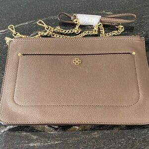 Ann Taylor Brown Leather Clutch with Gold Chain